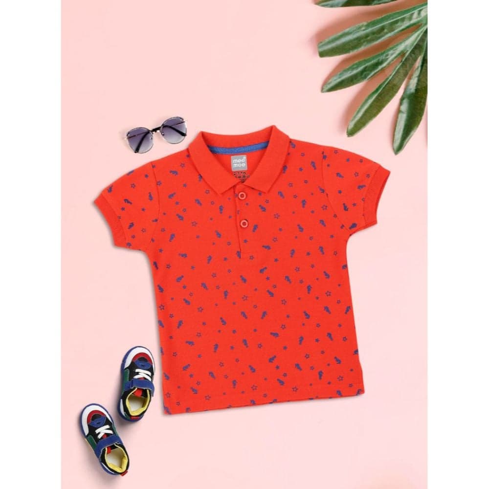 Meemee Boys Full Sleeves Printed Cotton T-Shirts In Red